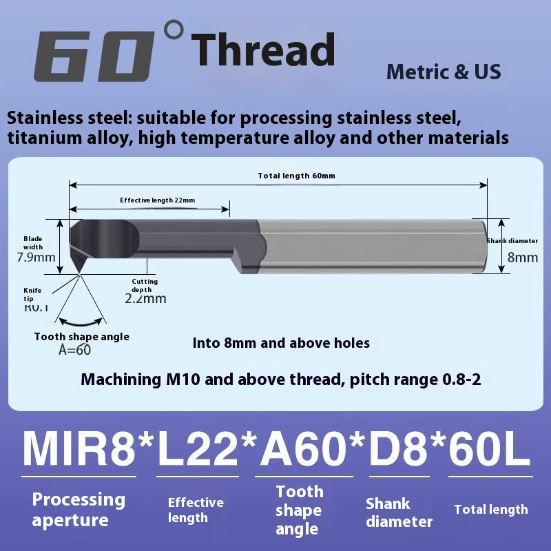 1124-MIR Integral Tungsten Carbide Inserts for Stainless Steel Small Bore Threaded Tools Small Threaded Turning Tools Shandong Denso Pricision Tools Co.,Ltd.